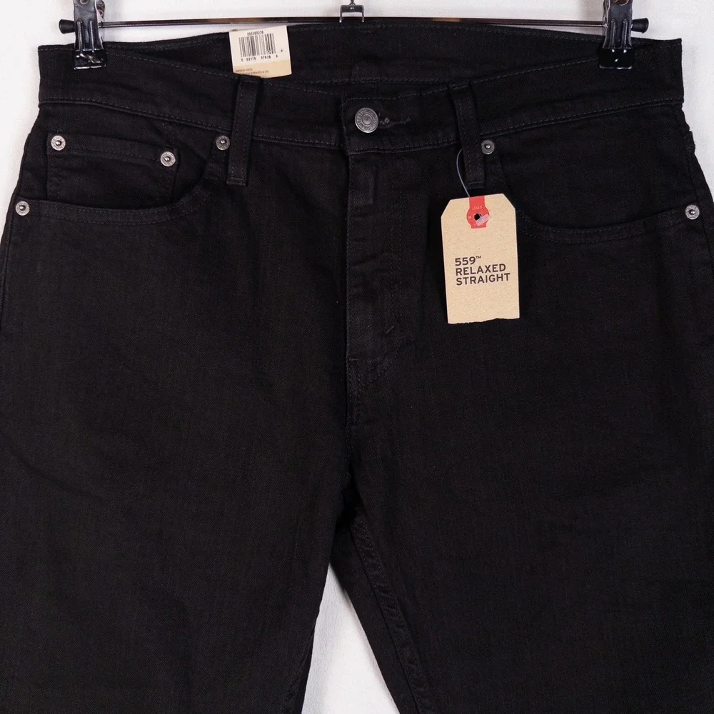Levis Mens 559 Relaxed Straight Jeans 32x32 Black Stretch Denim Pants New